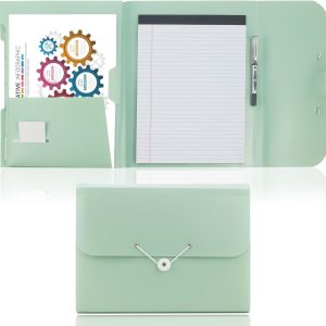 Accordion File Organizer, 6 Pockets Versatile Document Organizer for Letter Size/A4 Paper/Receipts with One Notebook, Green Expanding File Folder for Office/School/Home/Travel