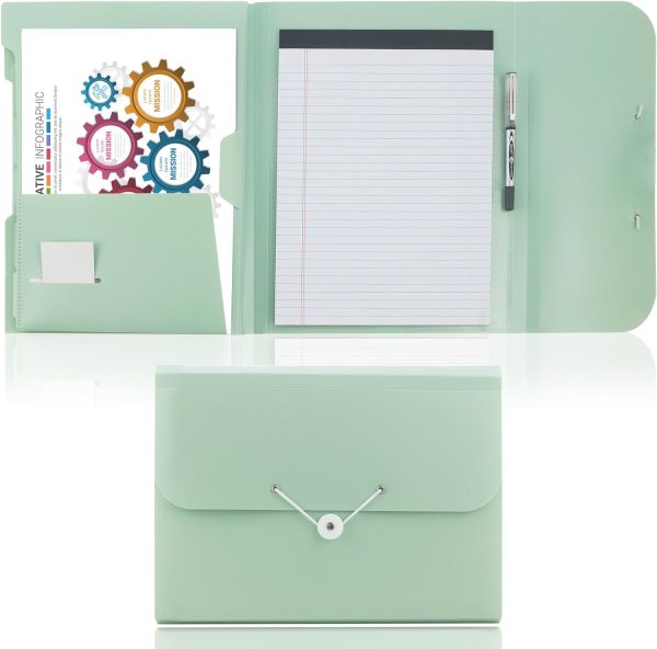 Accordion File Organizer, 6 Pockets Versatile Document Organizer for Letter Size/A4 Paper/Receipts with One Notebook, Green Expanding File Folder for Office/School/Home/Travel