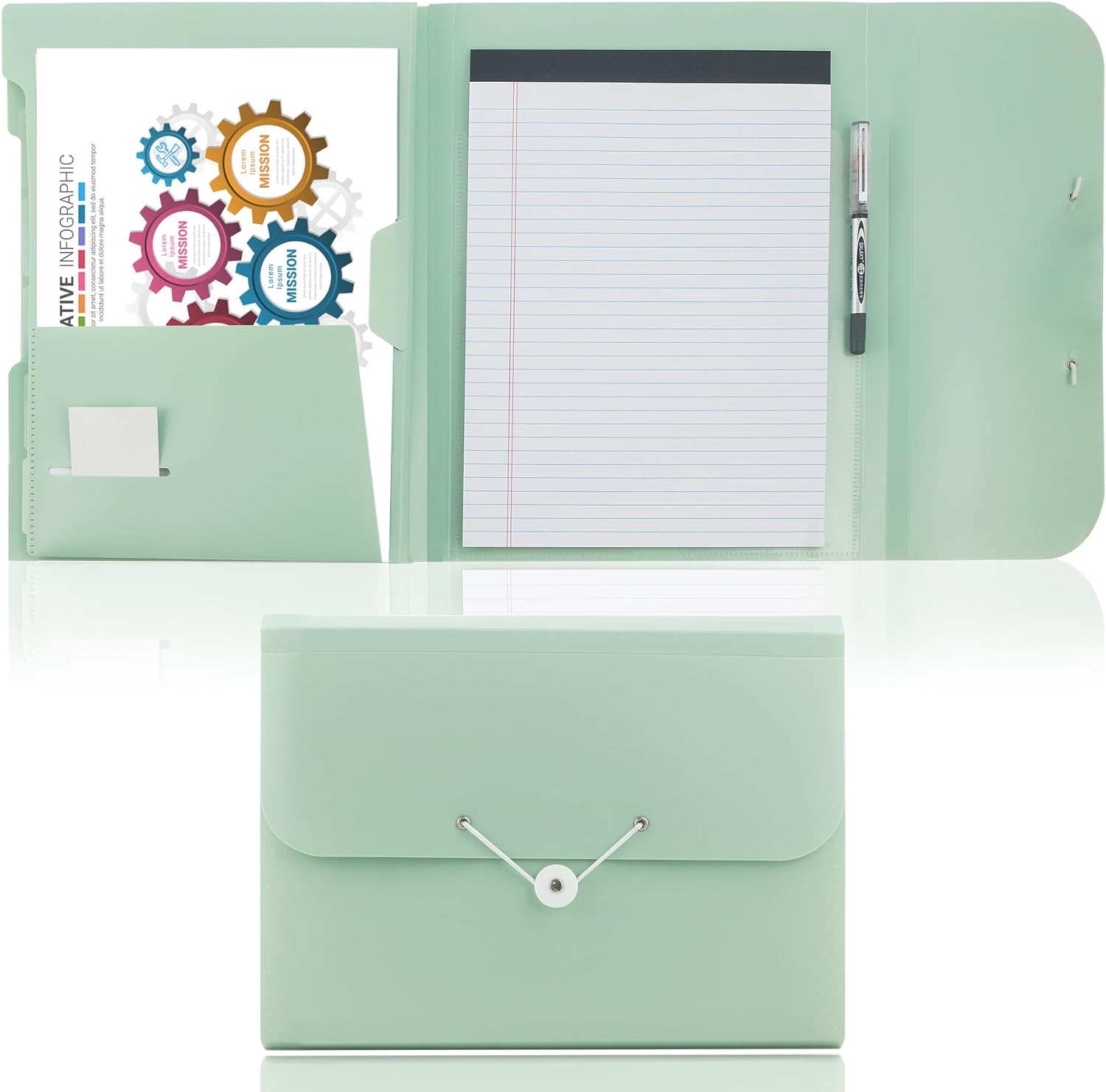 Accordion File Organizer, 6 Pockets Versatile Document Organizer for Letter Size/A4 Paper/Receipts with One Notebook, Green Expanding File Folder for Office/School/Home/Travel