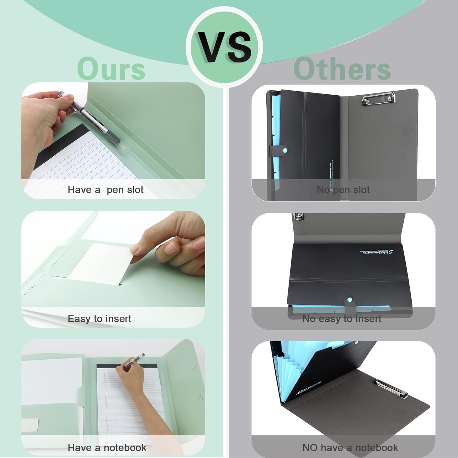 Accordion File Organizer, 6 Pockets Versatile Document Organizer for Letter Size/A4 Paper/Receipts with One Notebook, Green Expanding File Folder for Office/School/Home/Travel - Image 4