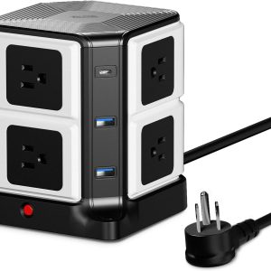 BESTEK Power Strip Tower with Wireless Charger & PD20W USB C, 8-Outlet and 3 USB Charging Ports 2100 Joules Surge Protector, 5 Feet Extension Cord, ETL Listed