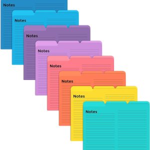 Better Office Products Lined File Folders, 24 Pack, Notes Tabbed File Folders, 1/3 Cut Tabs, 8 Vibrant Colors, Heavyweight, Letter Size Folders, 9.5" x 11.5", Left/Center/Right Set Per Color,