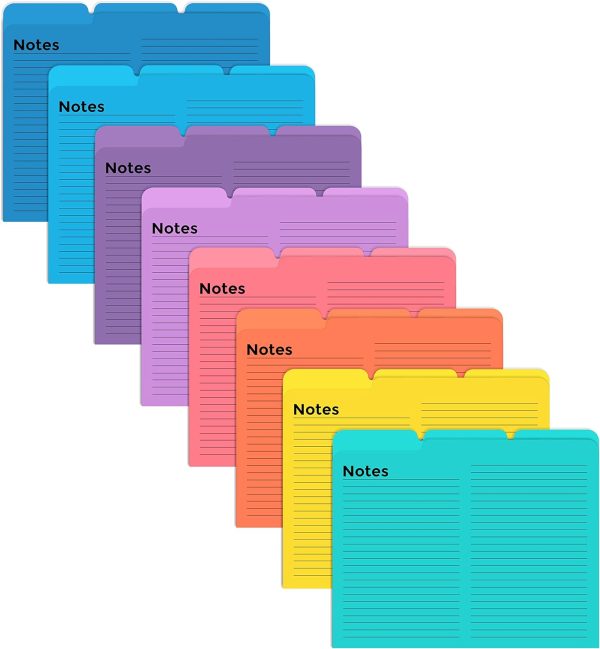 Better Office Products Lined File Folders, 24 Pack, Notes Tabbed File Folders, 1/3 Cut Tabs, 8 Vibrant Colors, Heavyweight, Letter Size Folders, 9.5" x 11.5", Left/Center/Right Set Per Color,