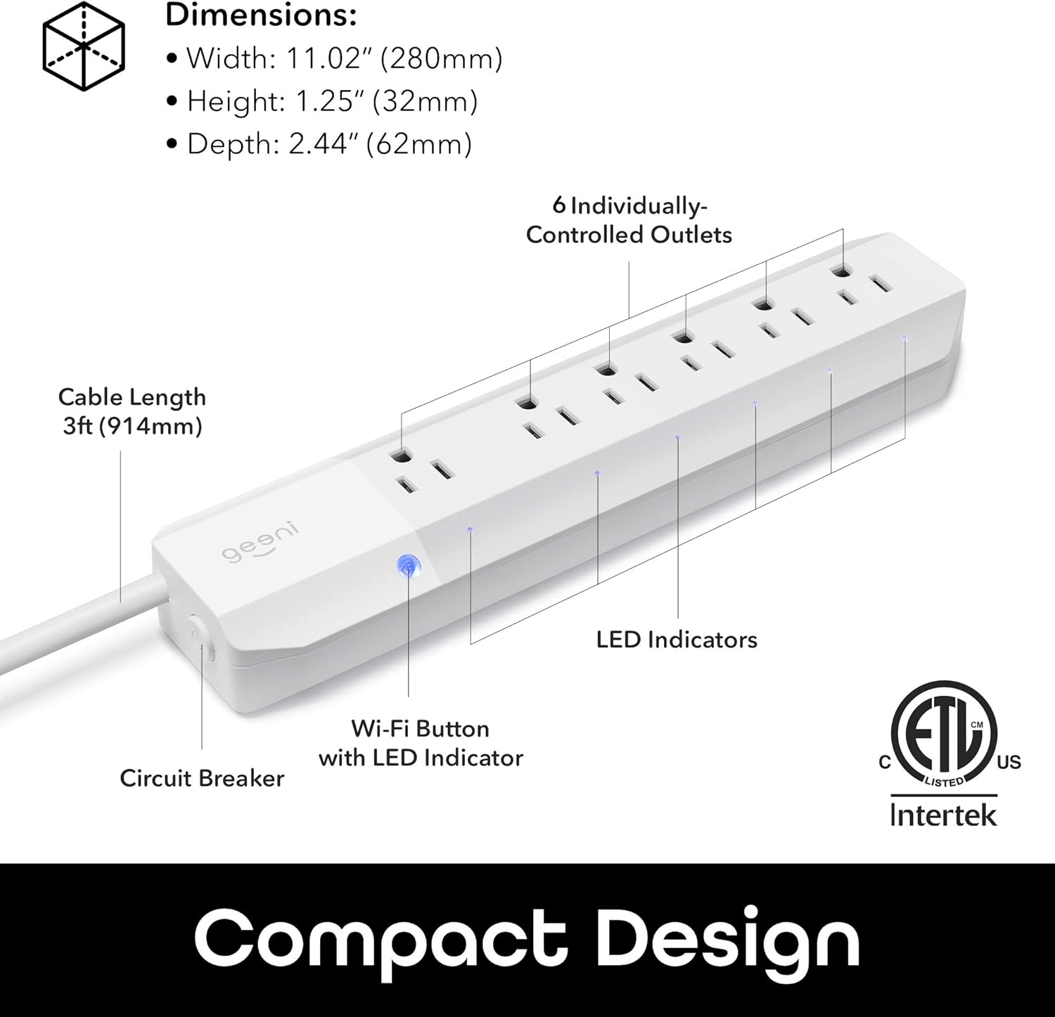 Geeni Surge 6-Outlet Smart Extension Cord, Surge Protector and Cord Extender, Works with Alexa, Google Assistant, Requires 2.4 GHz WiFi, 3 Feet - Image 7
