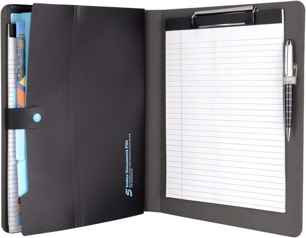 iCarryAll Notepad Portfolio with Expanding Files Folder, A4 Expandable File Organizer Business File Organizer Portfolio Case Black. (HMQ003-BK), 10.3x10.3x12.8 In.