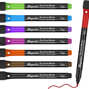 Magnetic Dry Erase Whiteboard Markers, 8 Count Colorful Fine Tip Thin Dry Erase Markers with Eraser for Home Office School Supplies-Brilliant
