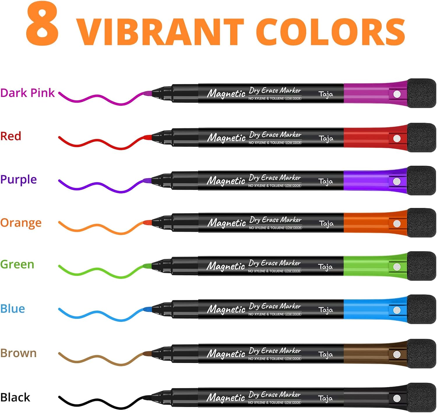Magnetic Dry Erase Whiteboard Markers, 8 Count Colorful Fine Tip Thin Dry Erase Markers with Eraser for Home Office School Supplies-Brilliant - Image 2