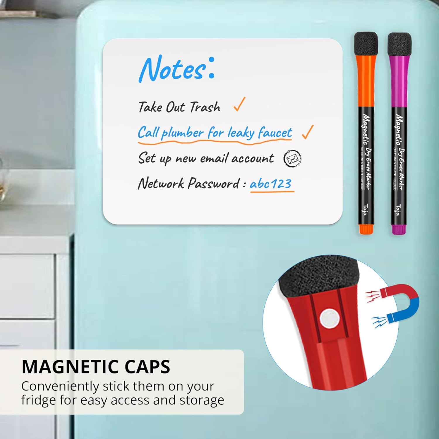 Magnetic Dry Erase Whiteboard Markers, 8 Count Colorful Fine Tip Thin Dry Erase Markers with Eraser for Home Office School Supplies-Brilliant - Image 3