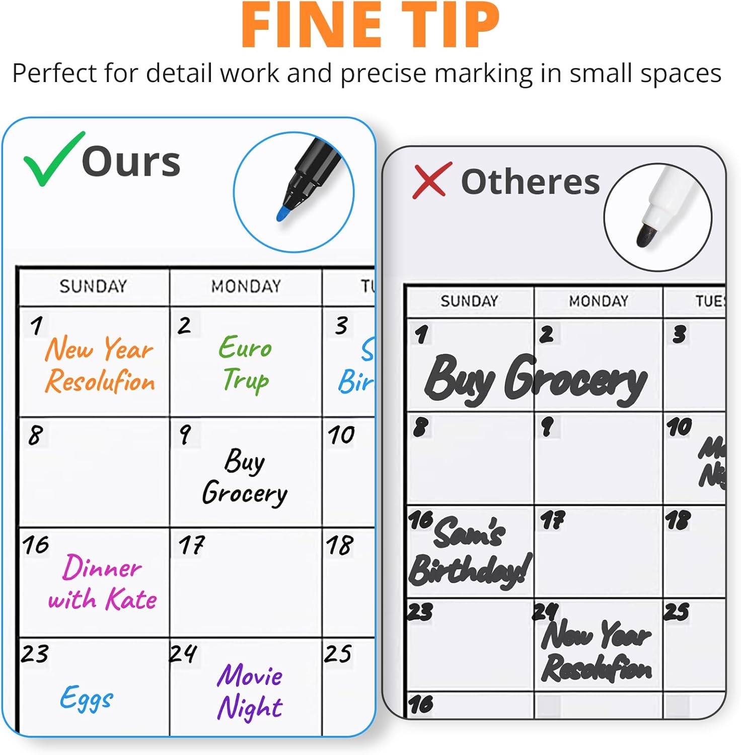 Magnetic Dry Erase Whiteboard Markers, 8 Count Colorful Fine Tip Thin Dry Erase Markers with Eraser for Home Office School Supplies-Brilliant - Image 4