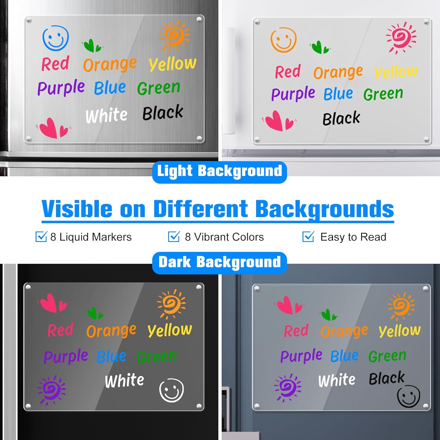 Magnetic Liquid Chalk Markers Wet Erase Markers for Acrylic Calendar Planning Board Clear Glass Writing Board Whiteboard Window/Mirror, 8 Pack, 8 Vibrant Color, 1mm Fine Tip - Image 4