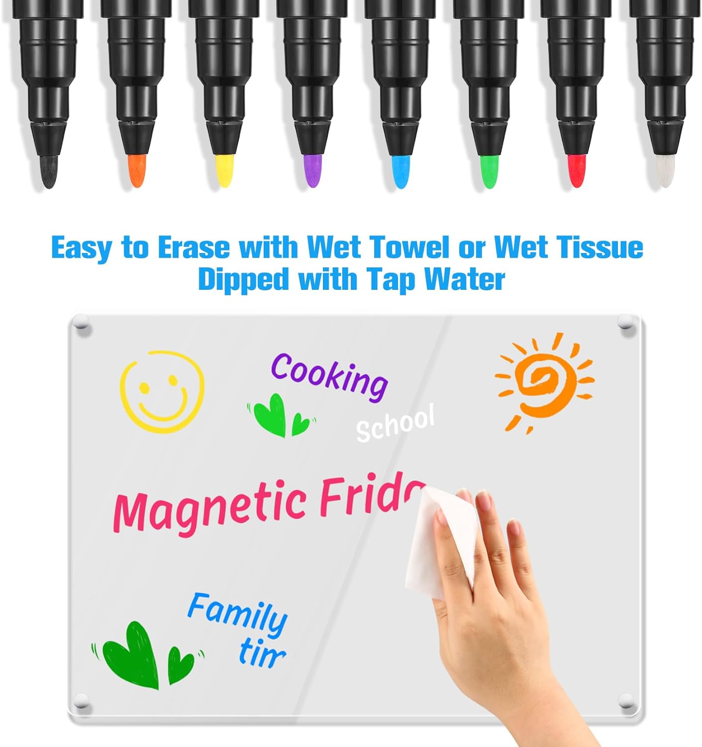 Magnetic Liquid Chalk Markers Wet Erase Markers for Acrylic Calendar Planning Board Clear Glass Writing Board Whiteboard Window/Mirror, 8 Pack, 8 Vibrant Color, 1mm Fine Tip - Image 6