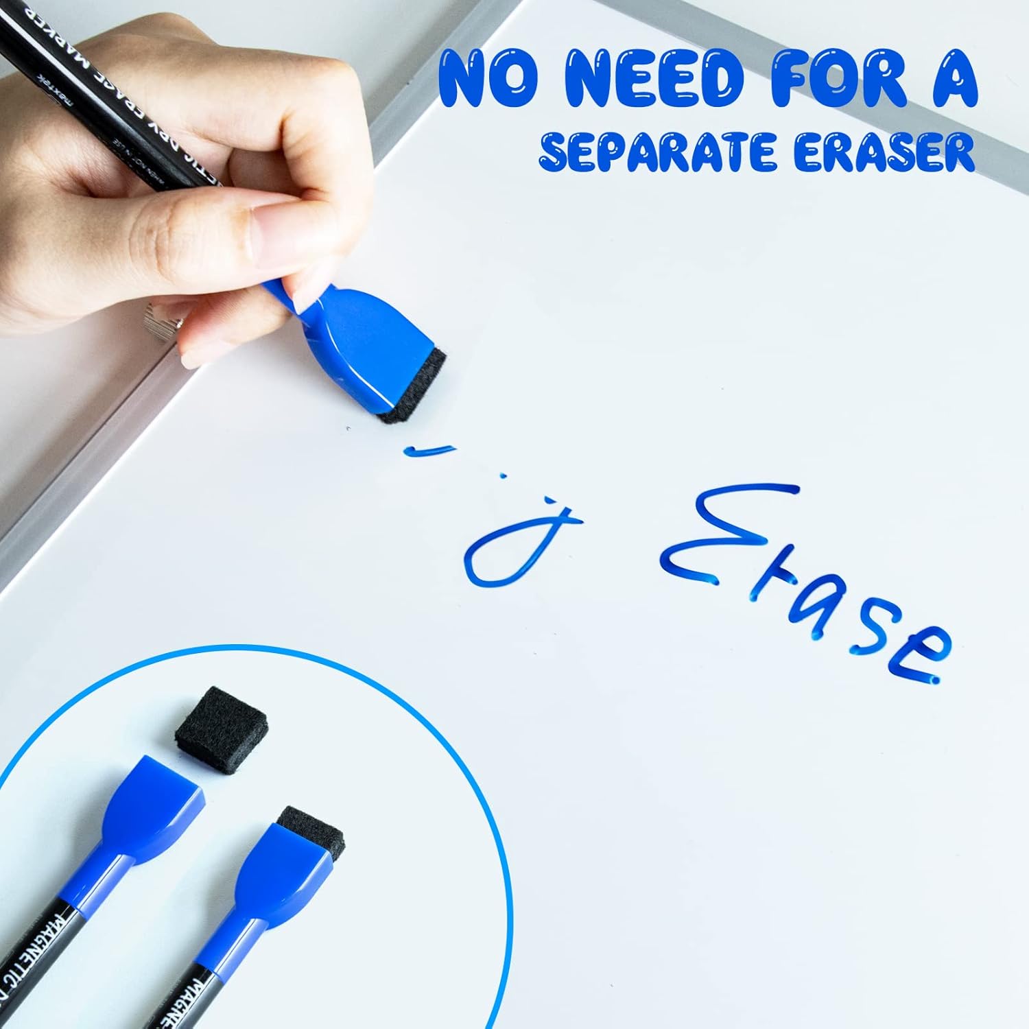 maxtek Magnetic Whiteboard Markers - 12 Count Colorful Fine Tip Dry Erase Markers with Eraser for Kids, Low Odor Thin Markers for Calendar Boards - Image 4