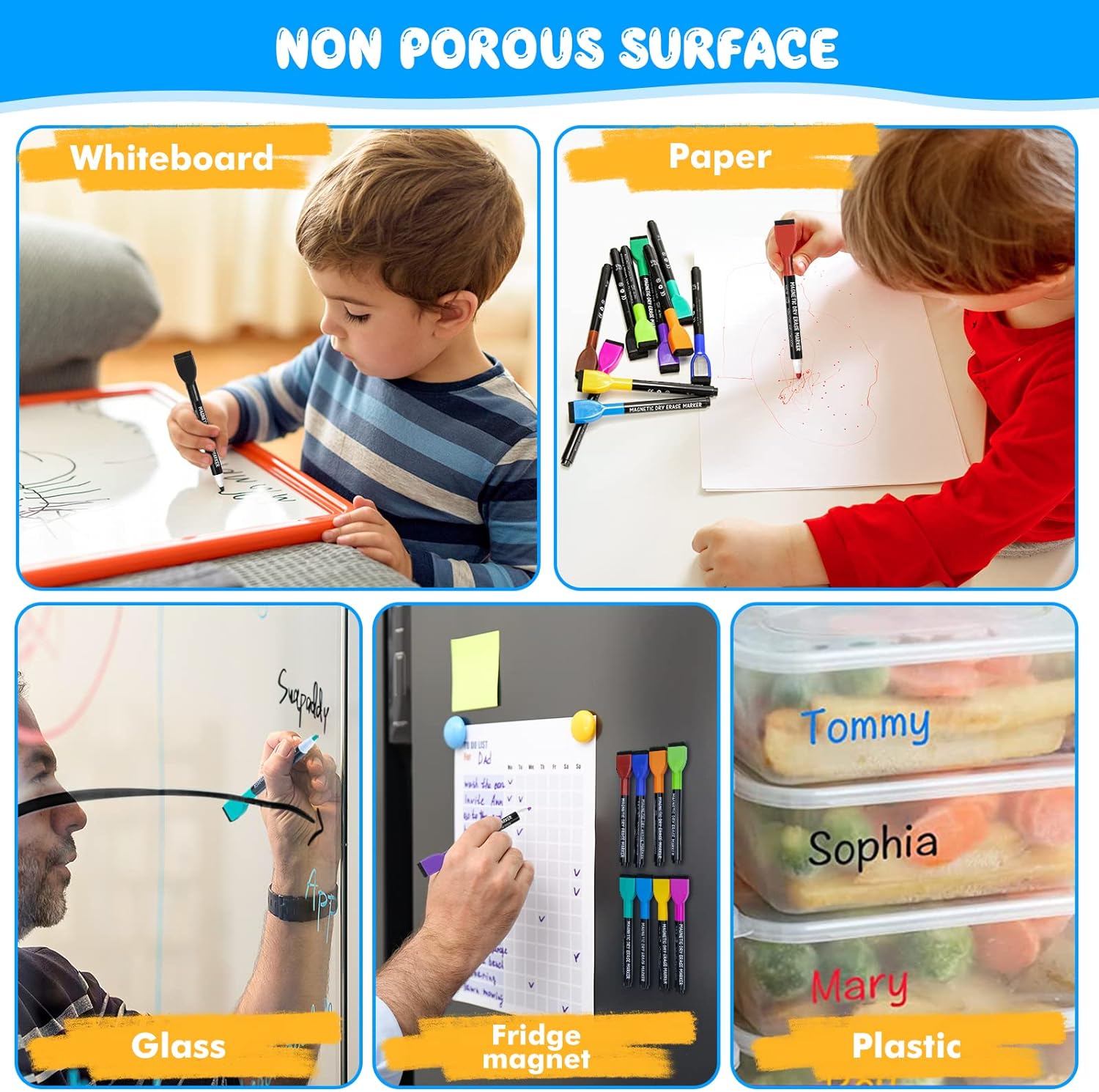 maxtek Magnetic Whiteboard Markers - 12 Count Colorful Fine Tip Dry Erase Markers with Eraser for Kids, Low Odor Thin Markers for Calendar Boards - Image 7