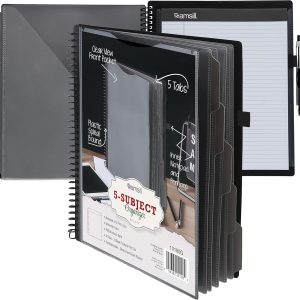 Samsill 24 Pocket Poly Project Organizer with 12 Dividers, File Folders Letter Size, Refillable Notepad, Customizable Front Cover, Erasable Write-On Tabs in Gray, Plastic Folders with Pockets