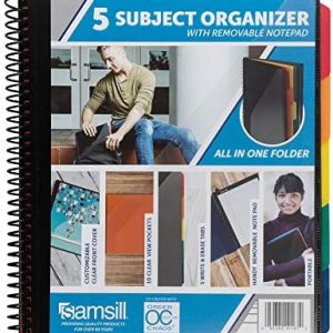 Samsill 5 Subject Spiral School Organizer with Removable Notepad, All-in-One Folder, 5 Dividers with 10 Pockets, Multi Pocket Folder and Document Holder
