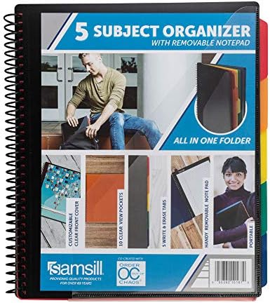 Samsill 5 Subject Spiral School Organizer with Removable Notepad, All-in-One Folder, 5 Dividers with 10 Pockets, Multi Pocket Folder and Document Holder