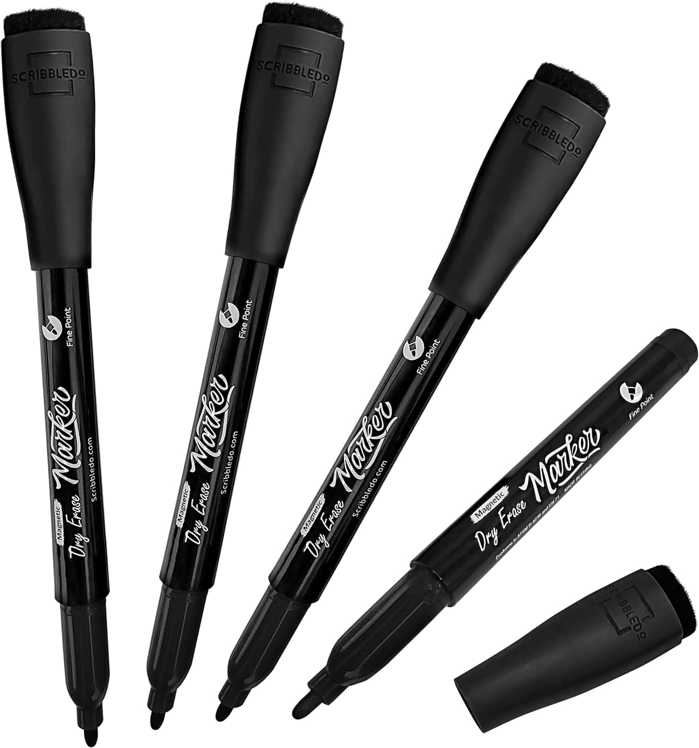 Scribbledo Magnetic Dry Erase Markers Fine Tip Black Color Low Odor Whiteboard Markers with Eraser Cap Thin Skinny White Board Markers for Adults Students Teachers Kids Art Home & School (4 Pack) - Image 7